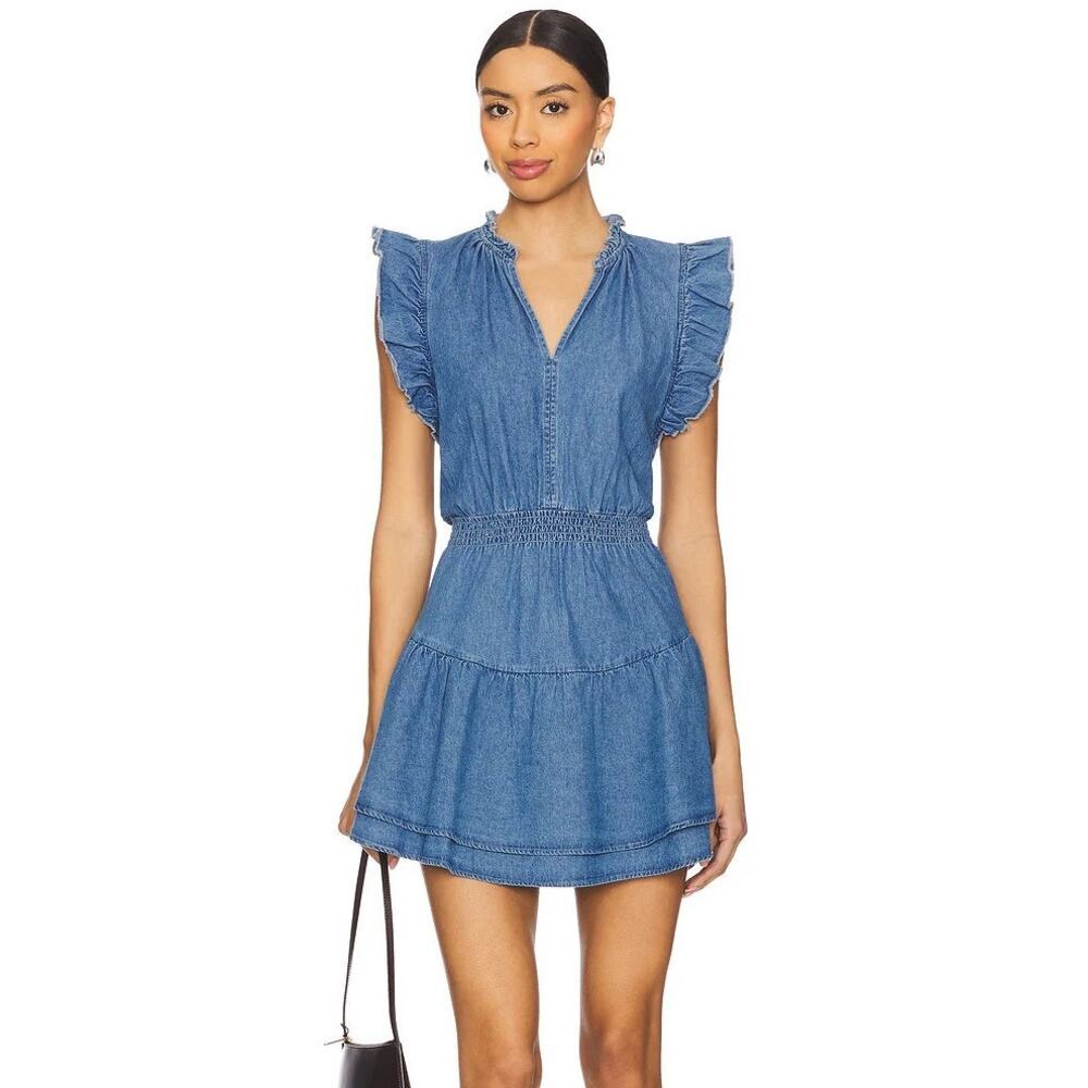 Steve Madden Prairie Dreams Chambray Blue Western Smocked Dress Size Large New